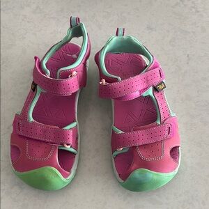 Teva Kids' Pink and Green Sandals size 2 youth